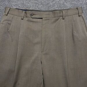 Nautica Wool Pants Mens 36W Inseam 29 Herringbone Pleated Trousers Dress Brown